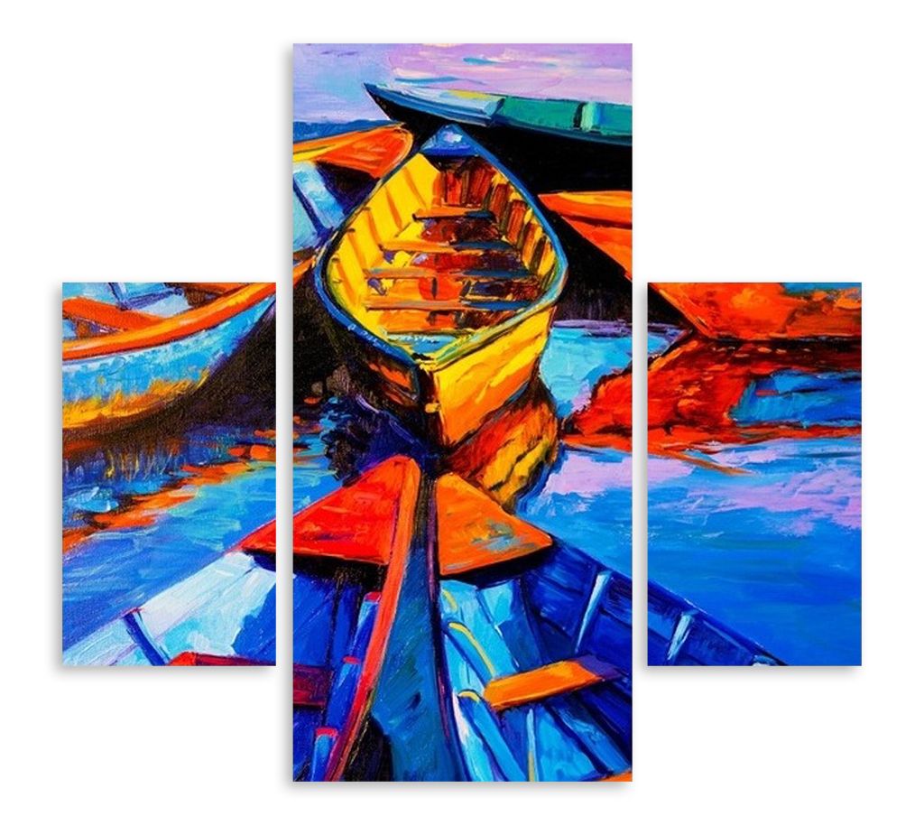 Модульная картина "Лодки красками" интернен-магазин Мнекартину