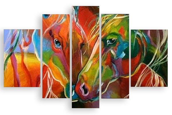 Модульная картина "Цветные лошади" интернен-магазин Мнекартину