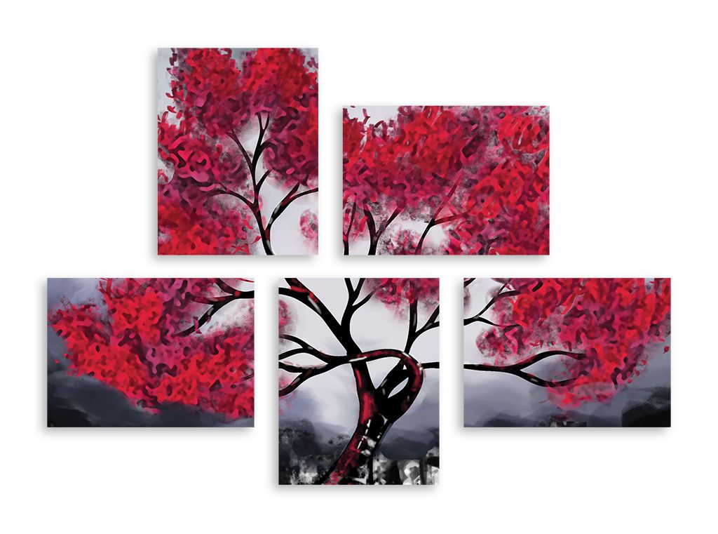Модульная картина "Красное дерево" интернен-магазин Мнекартину