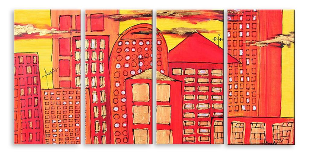 Модульная картина "Красно-оранжевый город" интернен-магазин Мнекартину