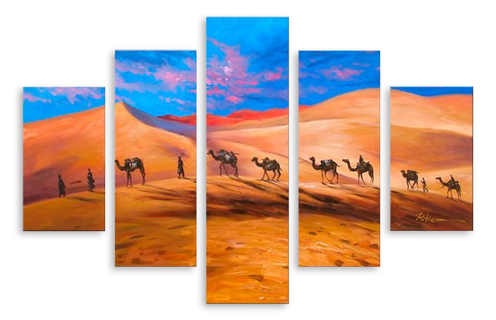 Модульная картина "Верблюды в пустыне" интернен-магазин Мнекартину