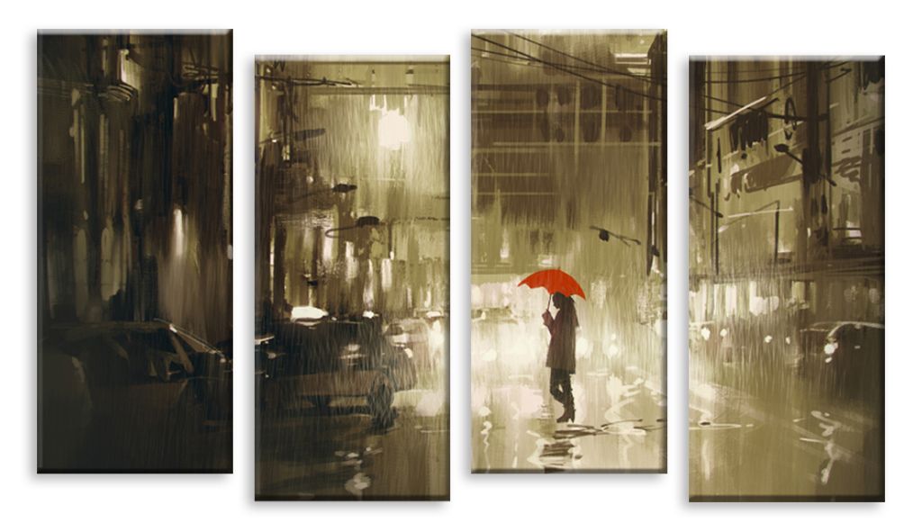 Модульная картина "Город под дождём" интернен-магазин Мнекартину