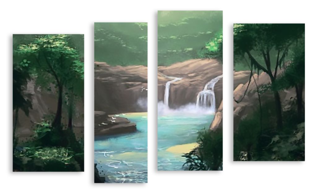 Модульная картина "Водопад в лесу" интернен-магазин Мнекартину