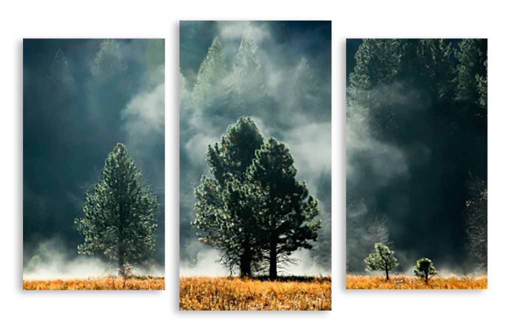 Модульная картина "Деревья в тумане" интернен-магазин Мнекартину