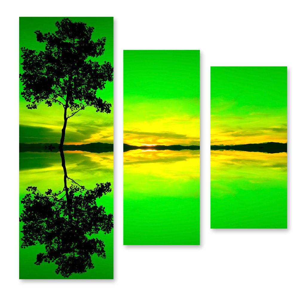 Модульная картина "Зеленое отражение" интернен-магазин Мнекартину