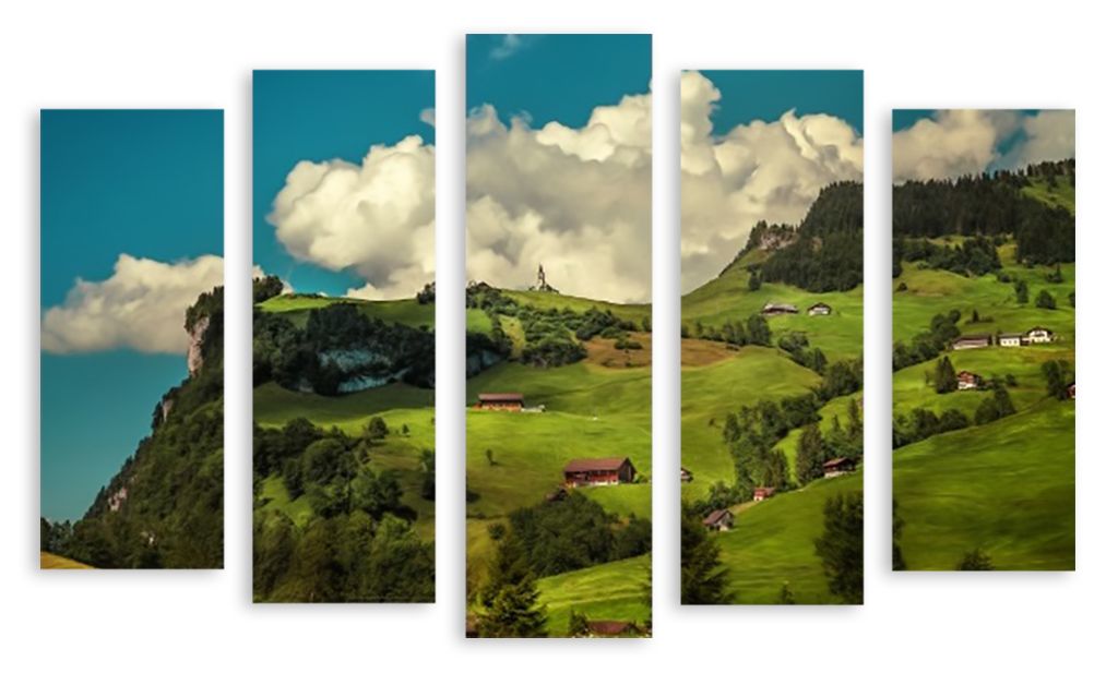 Модульная картина "Деревня в Швейцарии" интернен-магазин Мнекартину