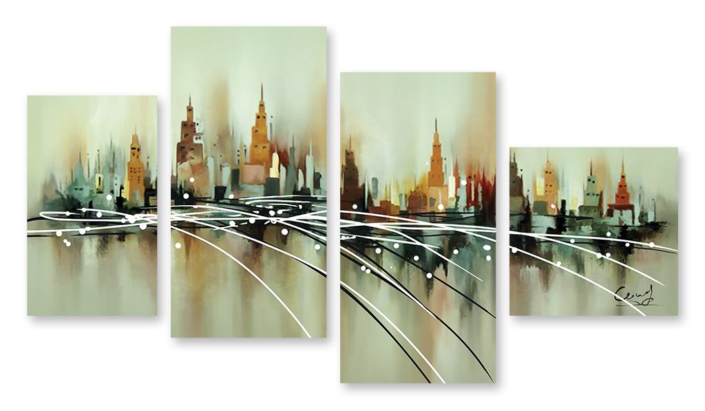 Модульная картина "Город в тумане" интернен-магазин Мнекартину