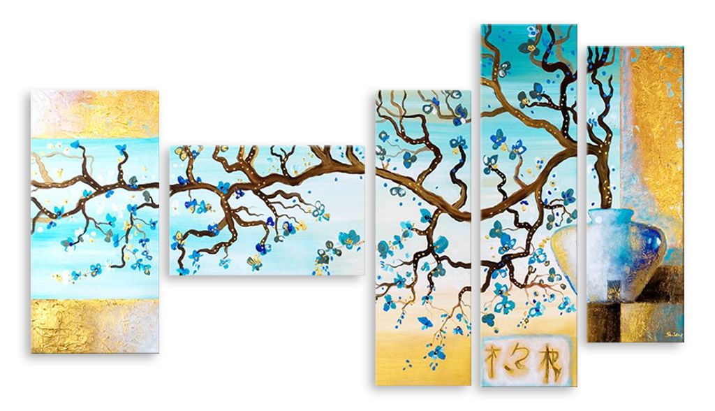 Модульная картина "Голубые цветочки" интернен-магазин Мнекартину