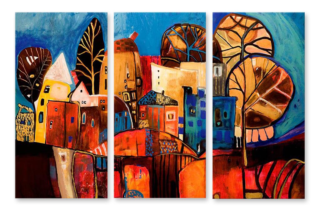 Модульная картина "Красочный город" интернен-магазин Мнекартину