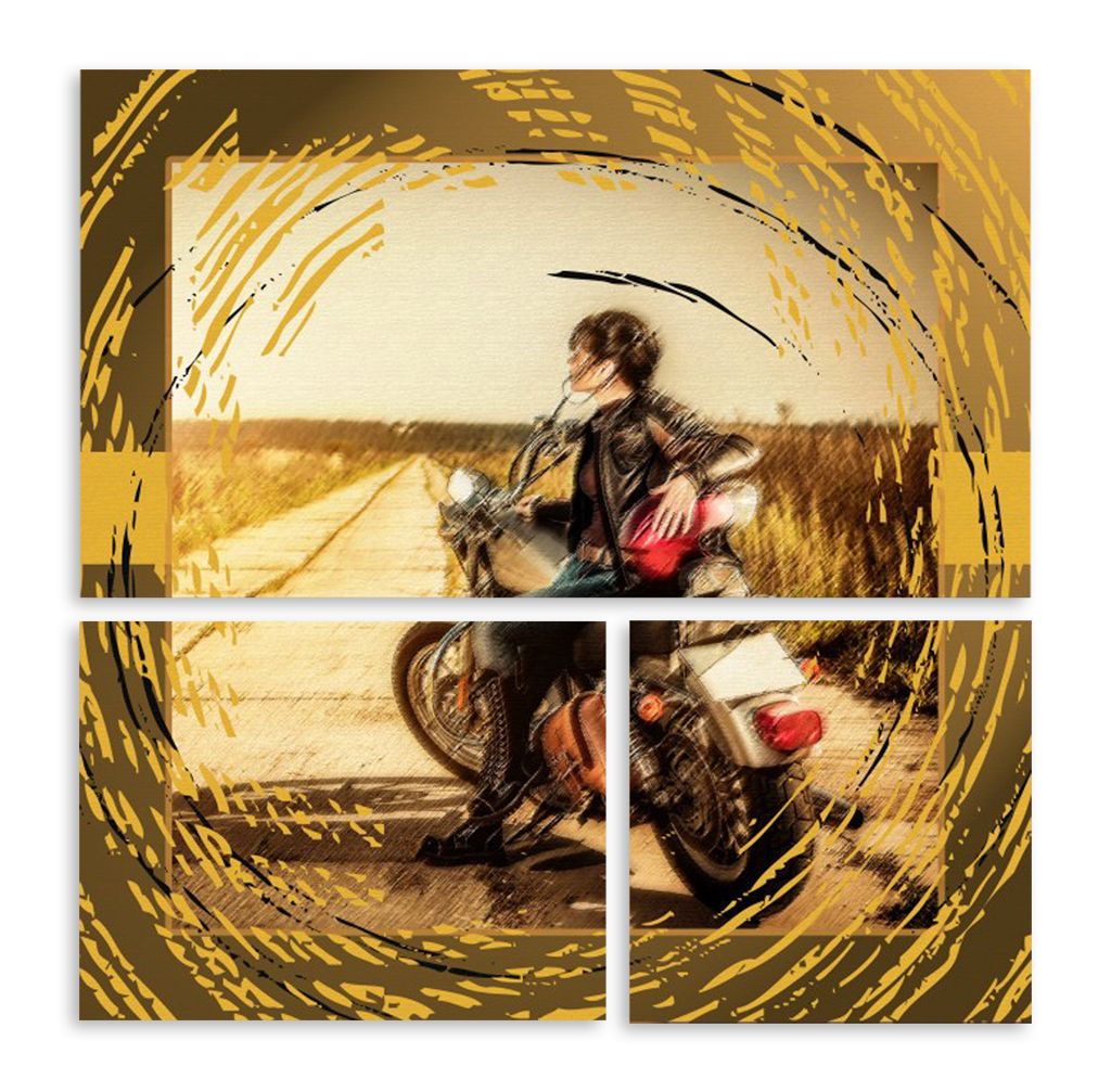 Модульная картина "Девушка на мотоцикле" интернен-магазин Мнекартину