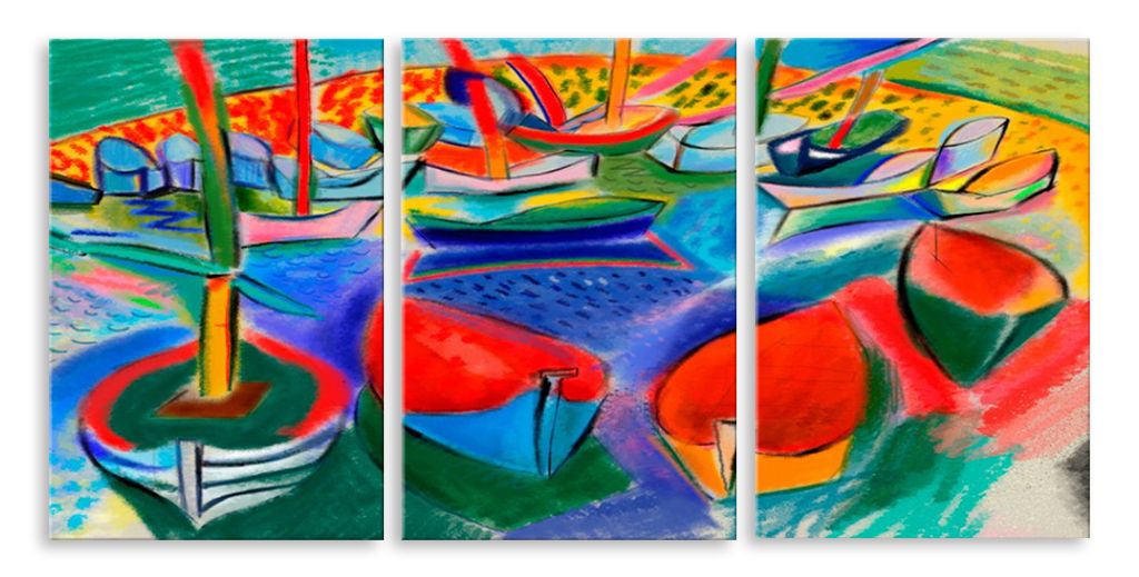 Модульная картина "Цветные лодки" интернен-магазин Мнекартину