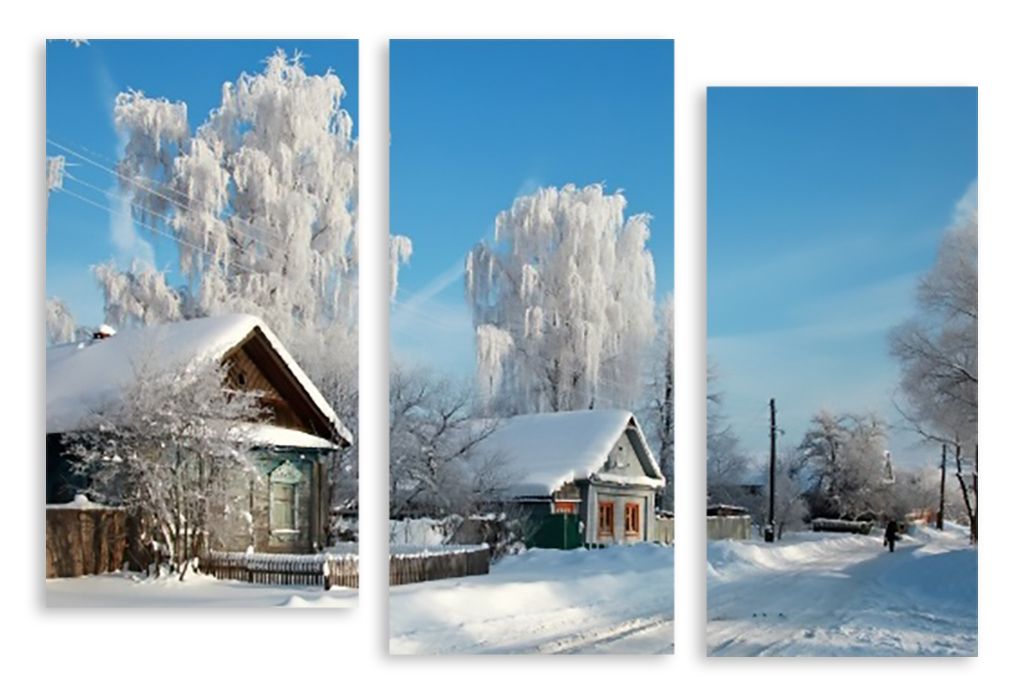 Модульная картина "Деревенская зима" интернен-магазин Мнекартину