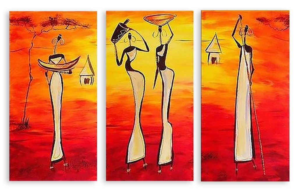 Модульная картина "Африканские женщины на закате" интернен-магазин Мнекартину