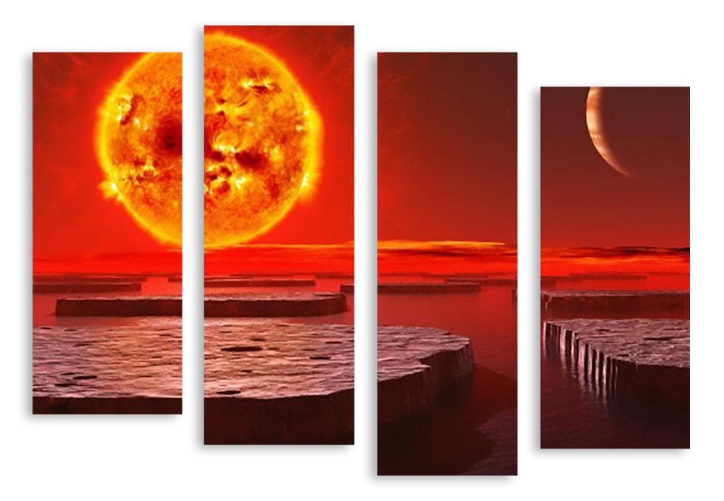 Модульная картина "Огненное солнце" интернен-магазин Мнекартину