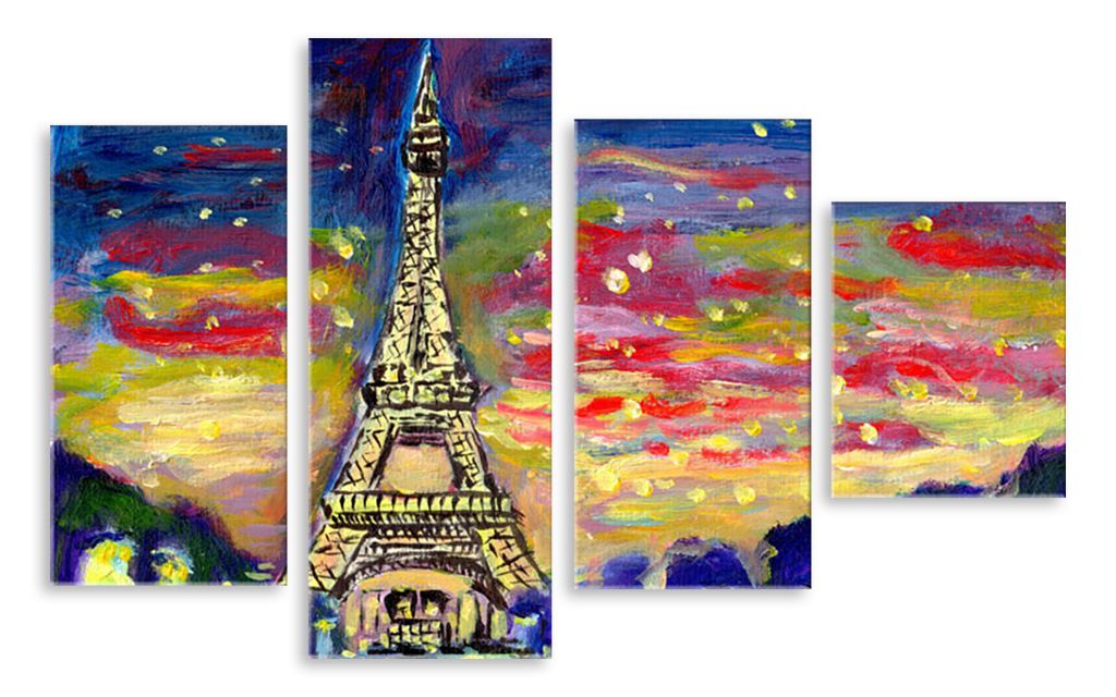 Модульная картина "Эйфелева башня красками" интернен-магазин Мнекартину