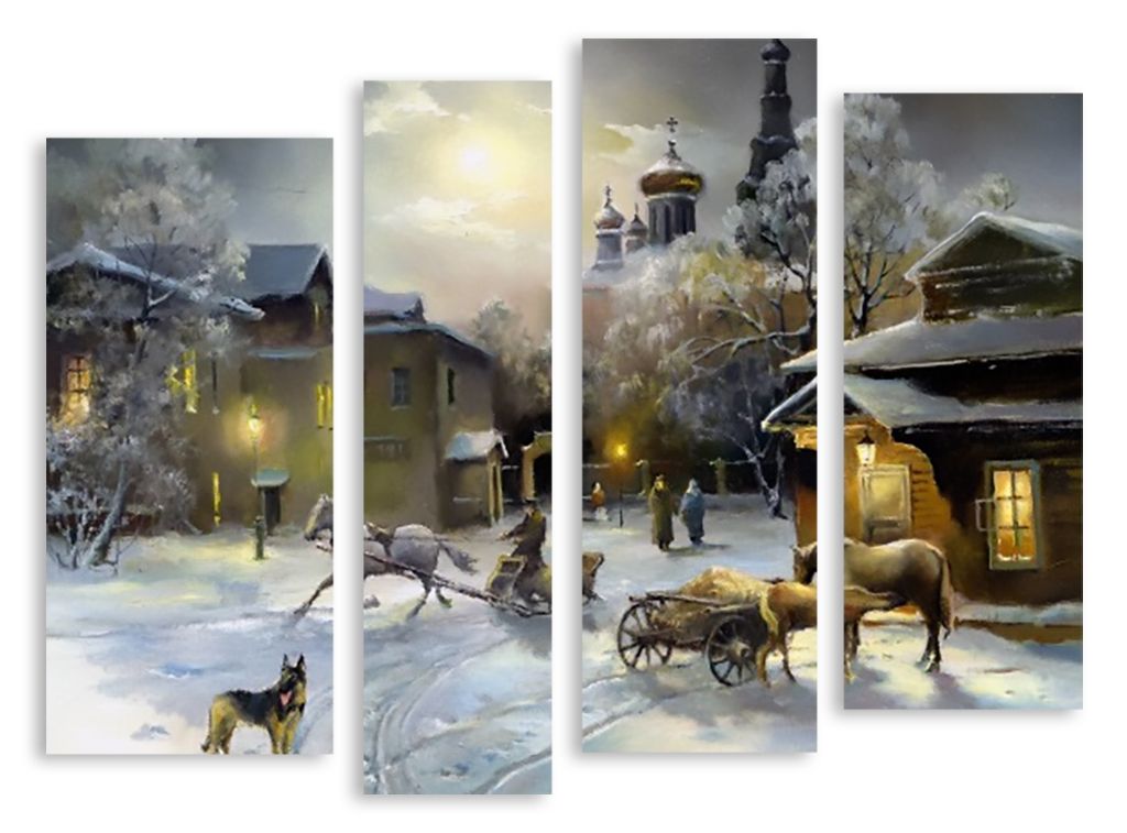 Модульная картина "Зима в деревне" интернен-магазин Мнекартину