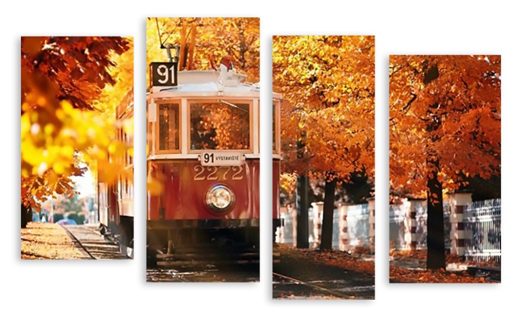 Модульная картина "Осенний трамвай" интернен-магазин Мнекартину