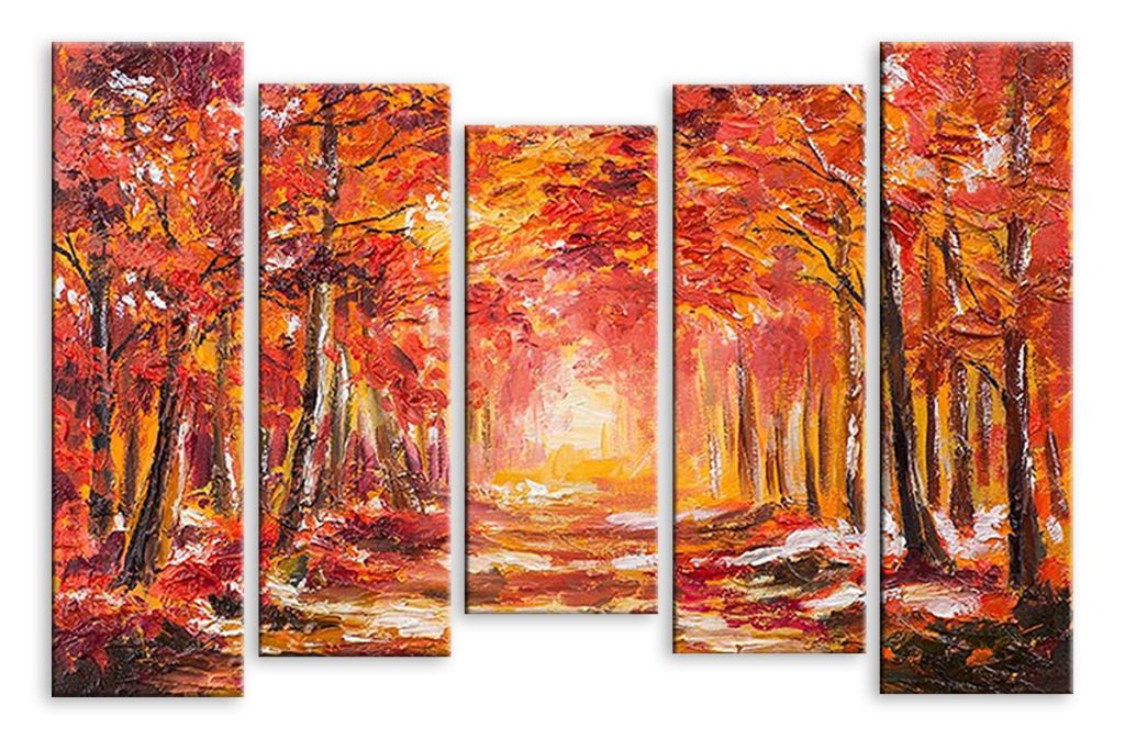 Модульная картина "Красно-оранжевый лес" интернен-магазин Мнекартину