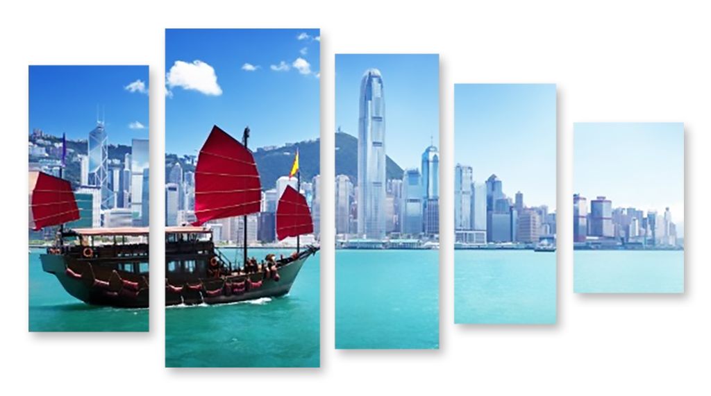 Модульная картина "Алые паруса в Гонконге" интернен-магазин Мнекартину