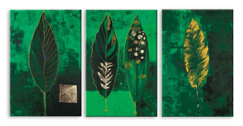 Модульная картина "Зеленые листья" интернен-магазин Мнекартину