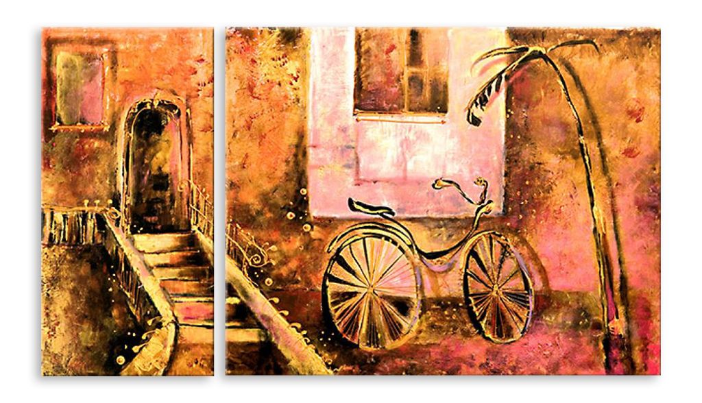 Модульная картина "Велосипед в золоте" интернен-магазин Мнекартину