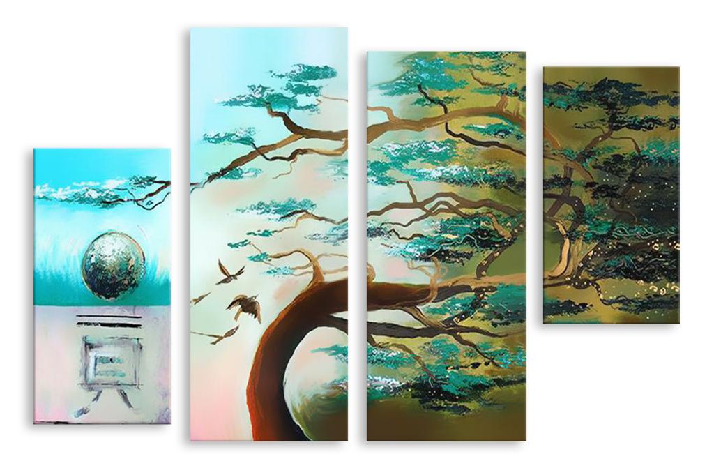 Модульная картина "Зеленое дерево" интернен-магазин Мнекартину