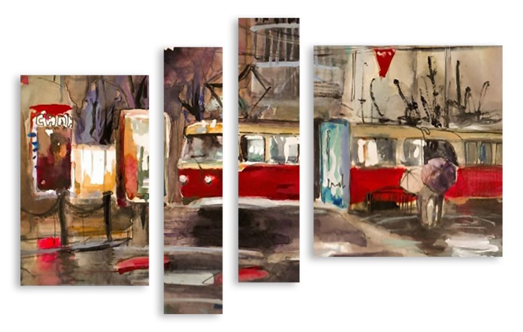 Модульная картина "Нарисованный трамвай" интернен-магазин Мнекартину