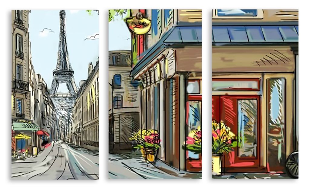 Модульная картина "Улочки Парижа" интернен-магазин Мнекартину