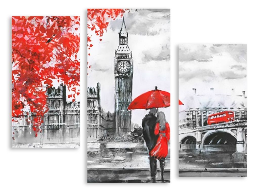 Модульная картина "Красно-серый Лондон" интернен-магазин Мнекартину