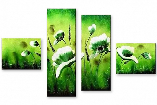 Модульная картина "Зелёные маки" интернен-магазин Мнекартину