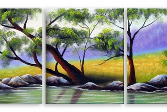 Модульная картина "Деревья над рекой" интернен-магазин Мнекартину