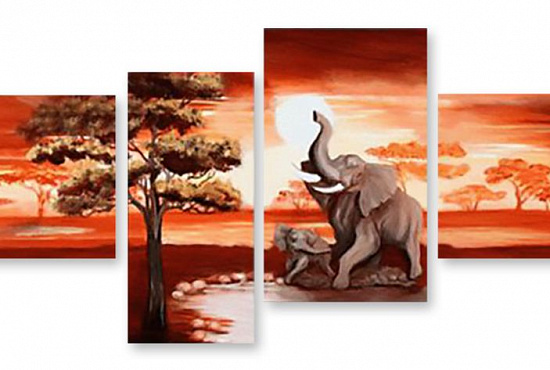 Модульная картина "Слоны на закате" интернен-магазин Мнекартину