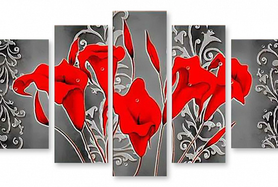 Модульная картина "Красные каллы" интернен-магазин Мнекартину