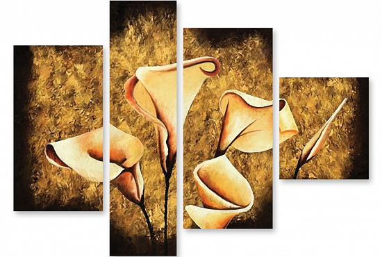 Модульная картина "Цветы на золотом фоне" интернен-магазин Мнекартину