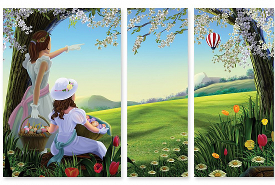 Модульная картина Дети и воздушный шар" интернен-магазин Мнекартину