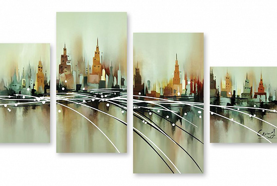 Модульная картина "Город в тумане" интернен-магазин Мнекартину