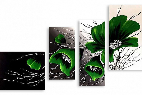 Модульная картина "Зеленые маки" интернен-магазин Мнекартину