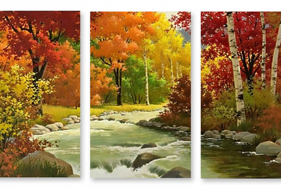 Модульная картина "Река в осеннем лесу" интернен-магазин Мнекартину
