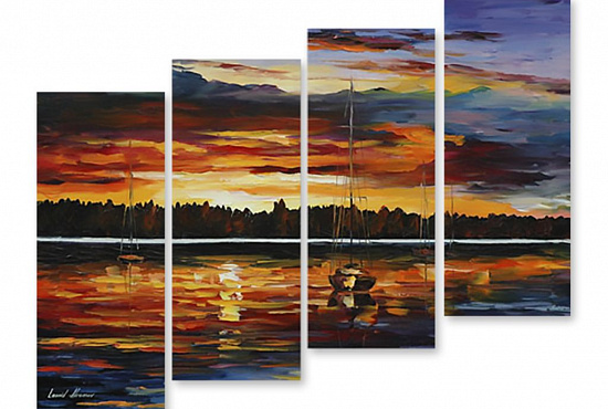 Модульная картина "Яхты на закате" интернен-магазин Мнекартину