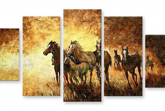 Модульная картина "Бегущие лошади" интернен-магазин Мнекартину