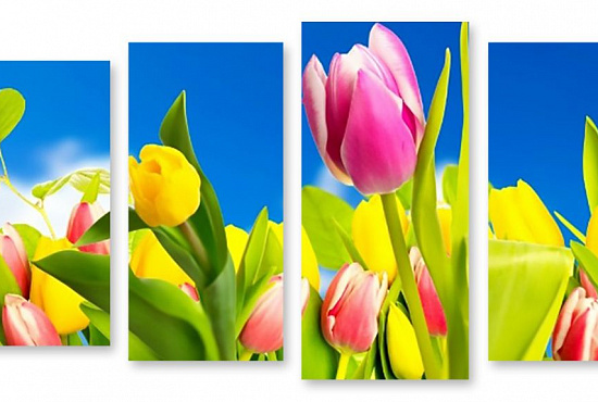 Модульная картина "Разноцветные тюльпаны" интернен-магазин Мнекартину