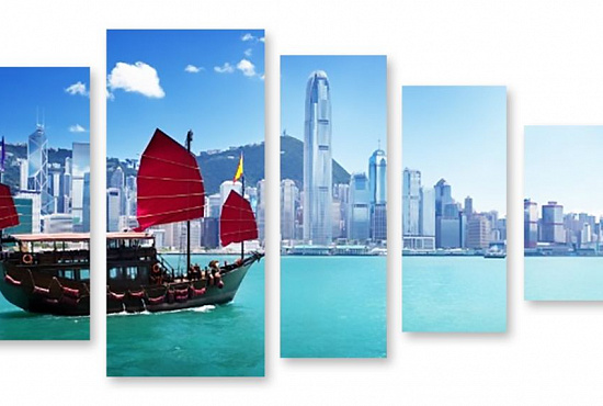 Модульная картина "Алые паруса в Гонконге" интернен-магазин Мнекартину