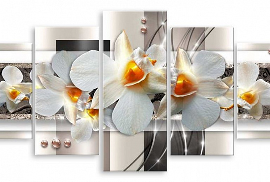 Модульная картина "Орхидеи в серебре" интернен-магазин Мнекартину